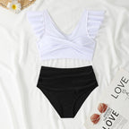 Split Swimsuit Slim Fit V Collar Contrast Color Ruffled Stitching Women Swimsuit Bikini Bella Mia