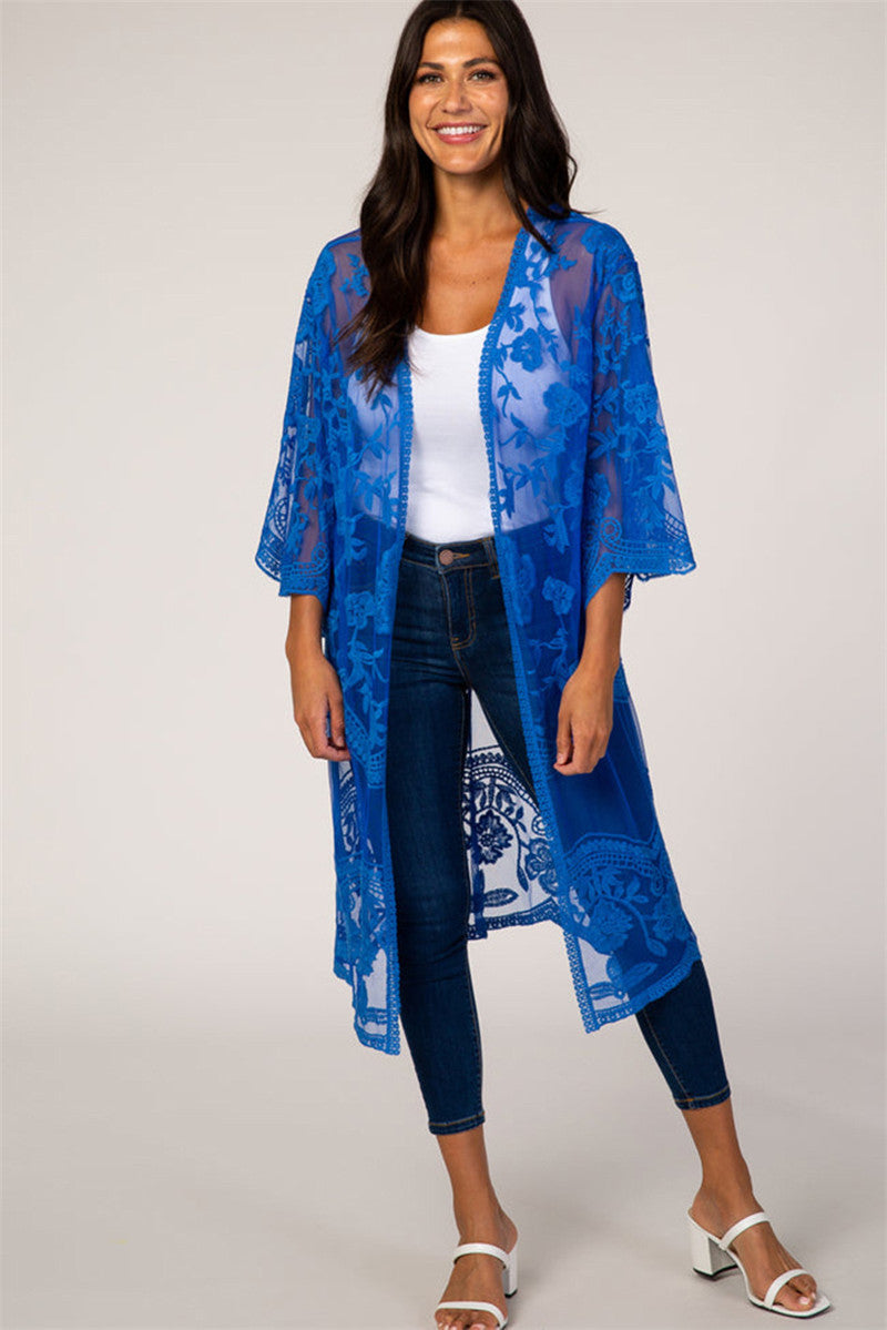 Lace Mesh Embroidered Beach Cover up Sexy Cardigan Sunscreen Beach Bella Mia