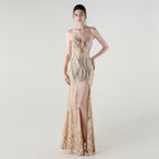 Boning Corset Waist Tight Heavy Industry Beads Heart Shaped Collar Sequined Evening Dress Luxury Cocktail Evening Dress Bella Mia
