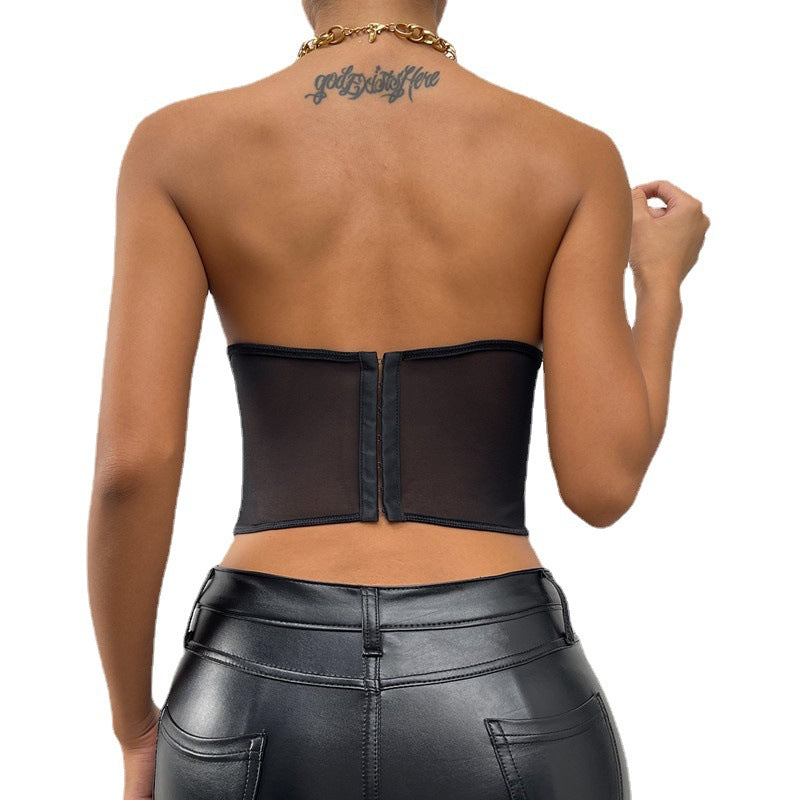 Black sexy Stitching Three-Dimensional Floral Steel Ring Wrapped Chest Slim Small Vest Female Boning Corset Boning Corset Corset Bella Mia
