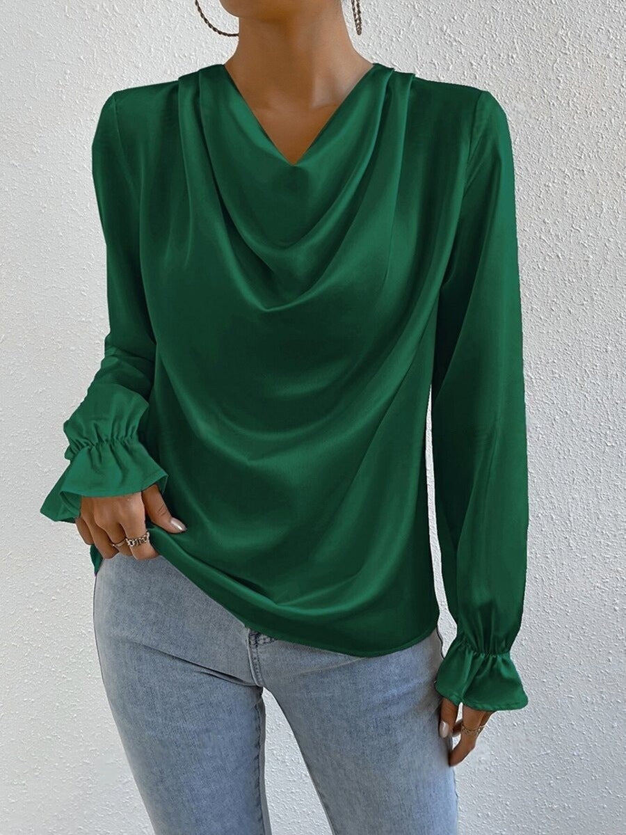 Women Clothing Ruffled Sleeve Satin Shirt Autumn Arrival Long Sleeve Satin Shirt Bella Mia