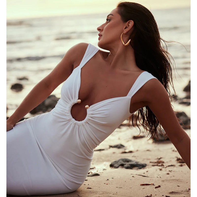 Women Clothing Spring Summer Sexy V-neck Backless Split Slim Dress Bella Mia