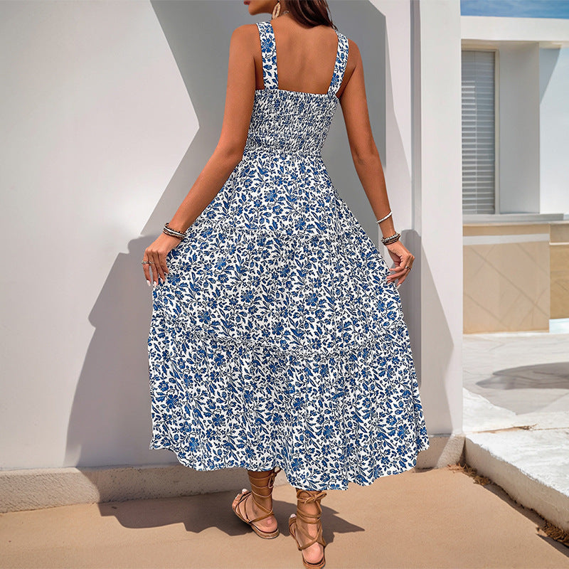 Summer Printed Suspender Sweet Floral Backless Dress Bella Mia