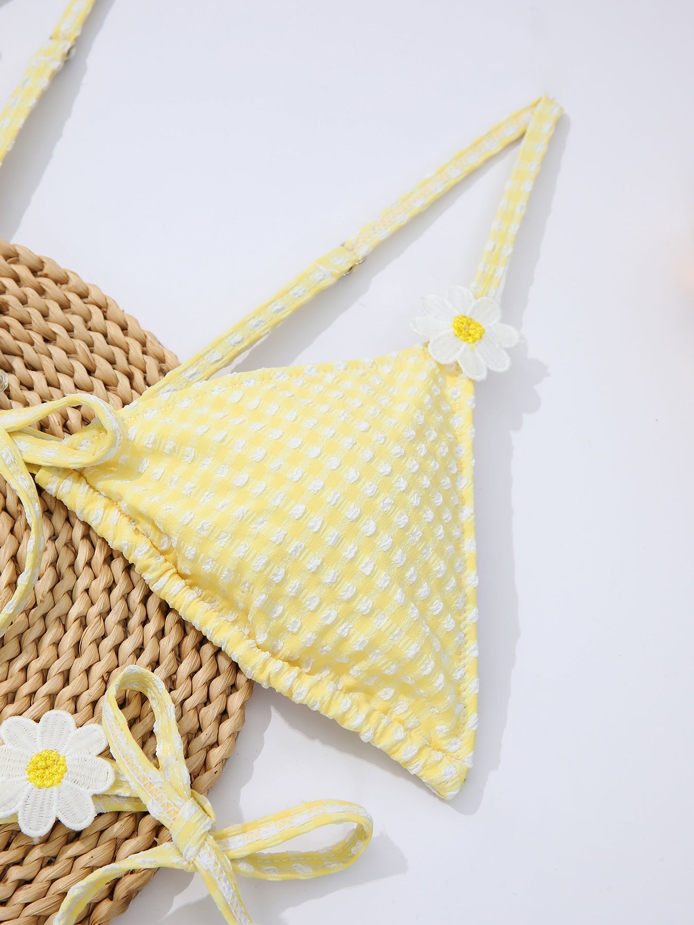 Fresh Yellow Plaid Daisy Split Bikini Swimsuit