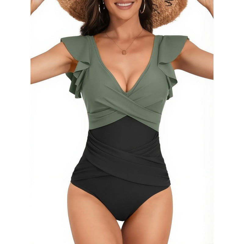 Solid Color Swimsuit Women Sexy Bikini Siamese Triangle Flounced Swimsuit Bella Mia