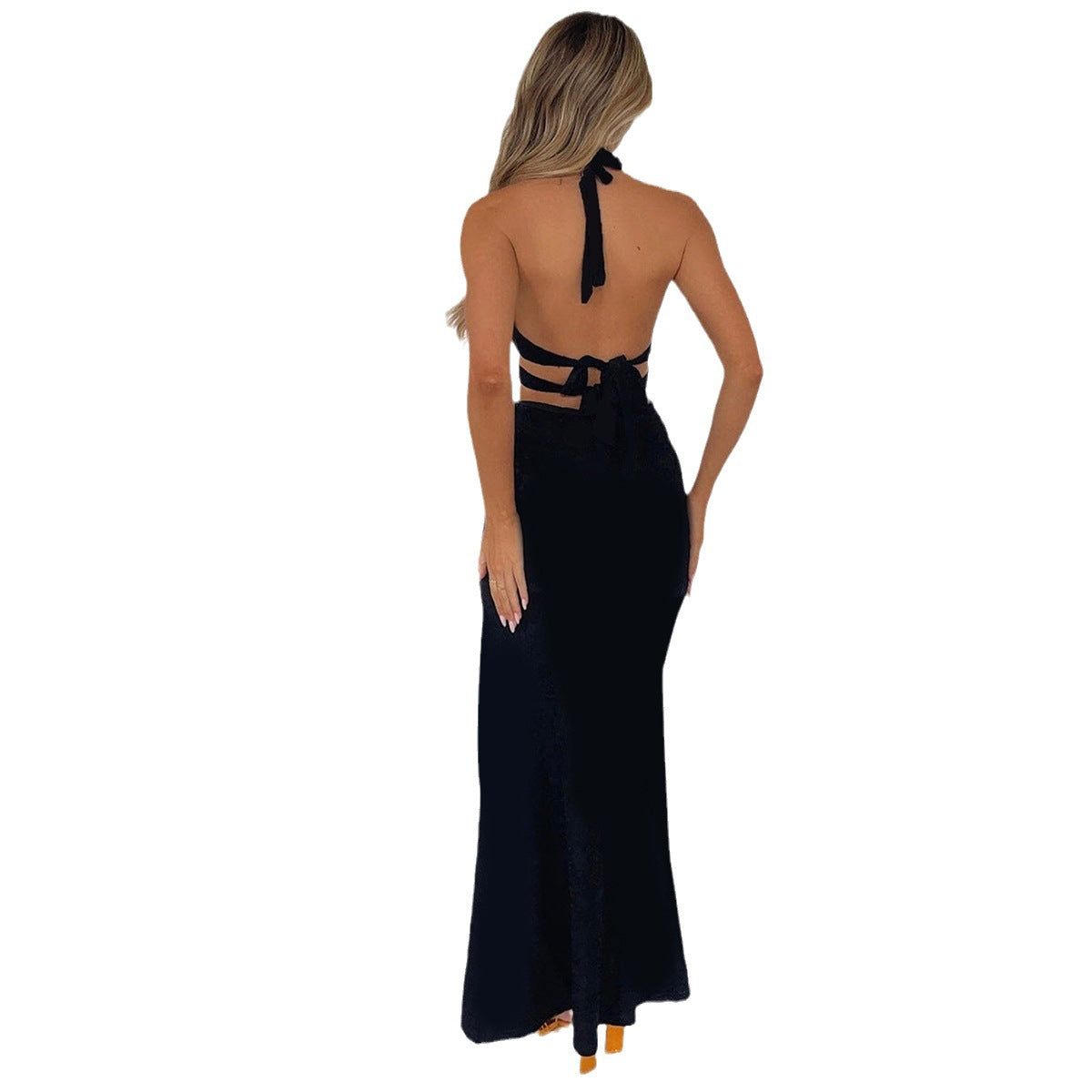 Summer Sexy Halter Dress Arrival Hollow Out Cutout out Tied Side Slit Irregular Asymmetric Maxi Dress Bella Mia
