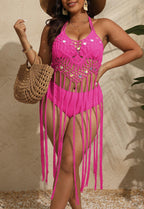 Women Clothes Sequin Stitching Pure Hand Crocheting Suspender Vacation Long Fringe Beach Cover Up Bella Mia