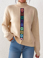 Women Clothing Personality Color Random Imitation Hand Crocheted Stitching Woven Top Pullover Sweater Bella Mia