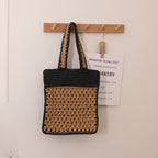 Color Matching Hollow Out Cutout out Crochet Shoulder Straw Bag Special Interest Design Hand Woven Bag Seaside Vacation Beach Bag Bella Mia