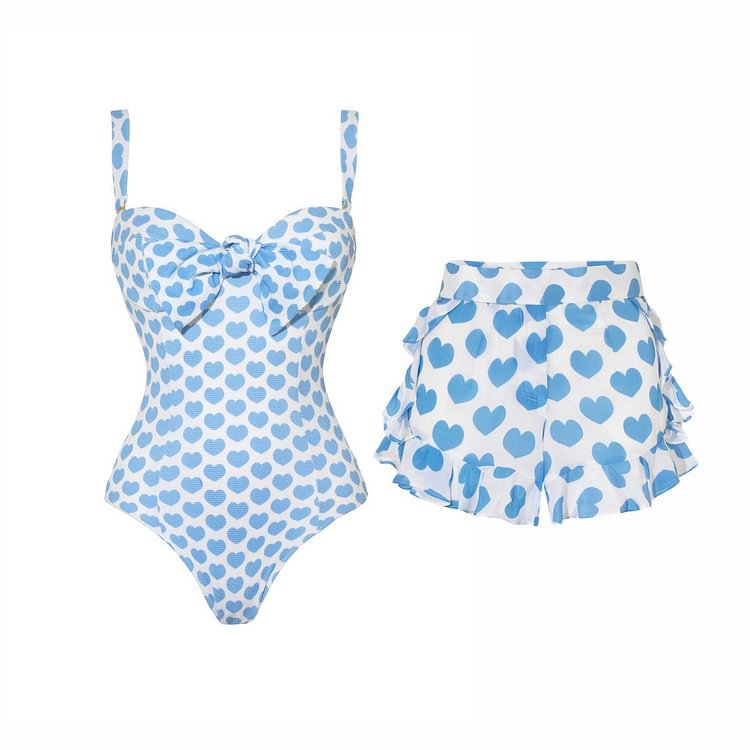 Heart Printing Bow One Piece Swimsuit Women Bella Mia