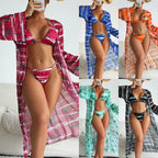Swimsuit Women Split Three Piece Suit Printing Mesh Red Long Sleeve Sunken Stripe Bikini Swimsuit Bella Mia