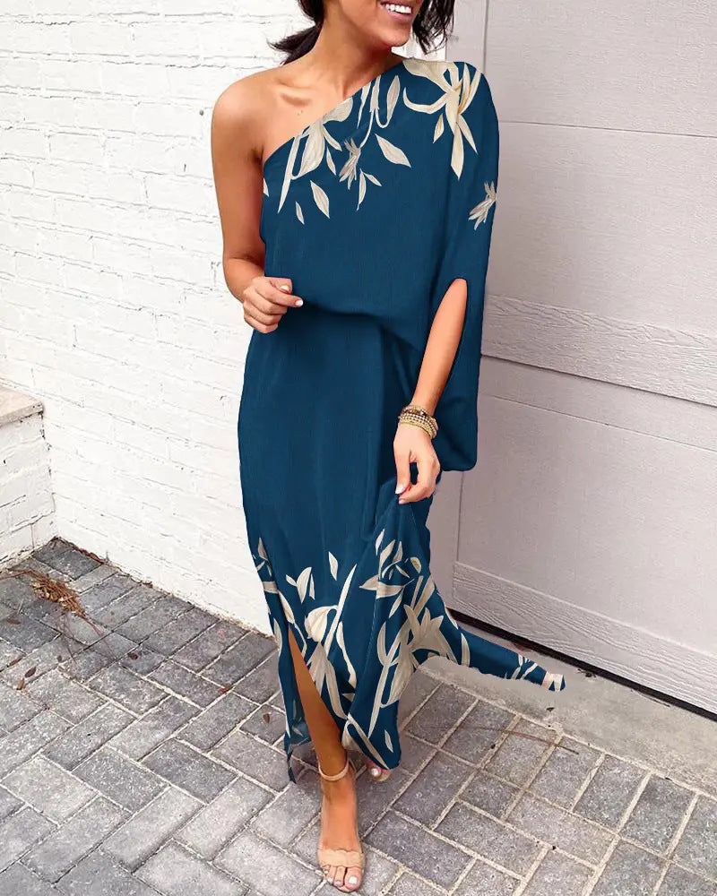 Women Clothing Dress Sexy Oblique Shoulder Elegant Single Side Sleeve Dress for Women Bella Mia