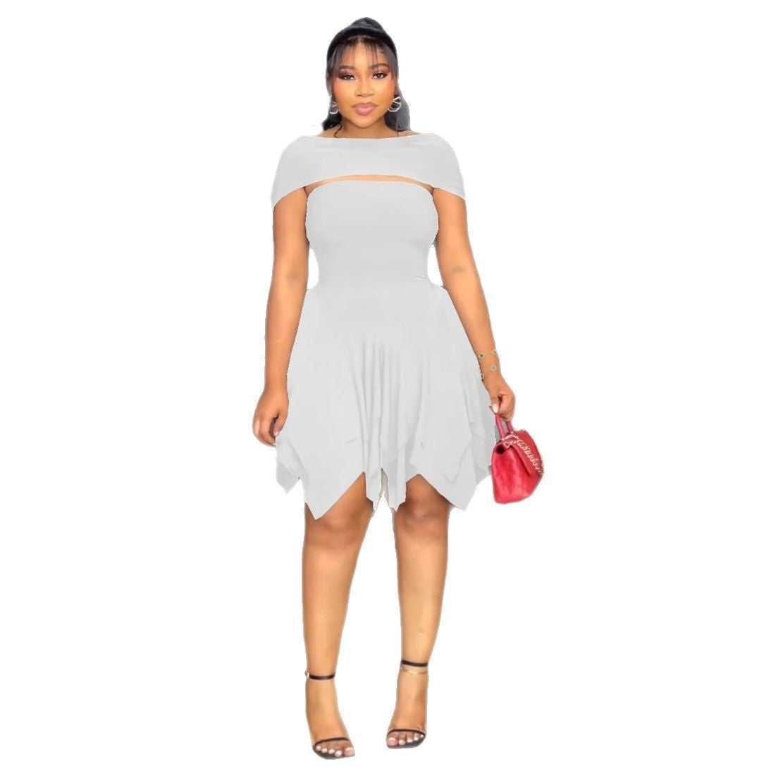 Women Elegant Irregular Asymmetric Double Layer Waist Tube Top Elastic Dress Bella Mia