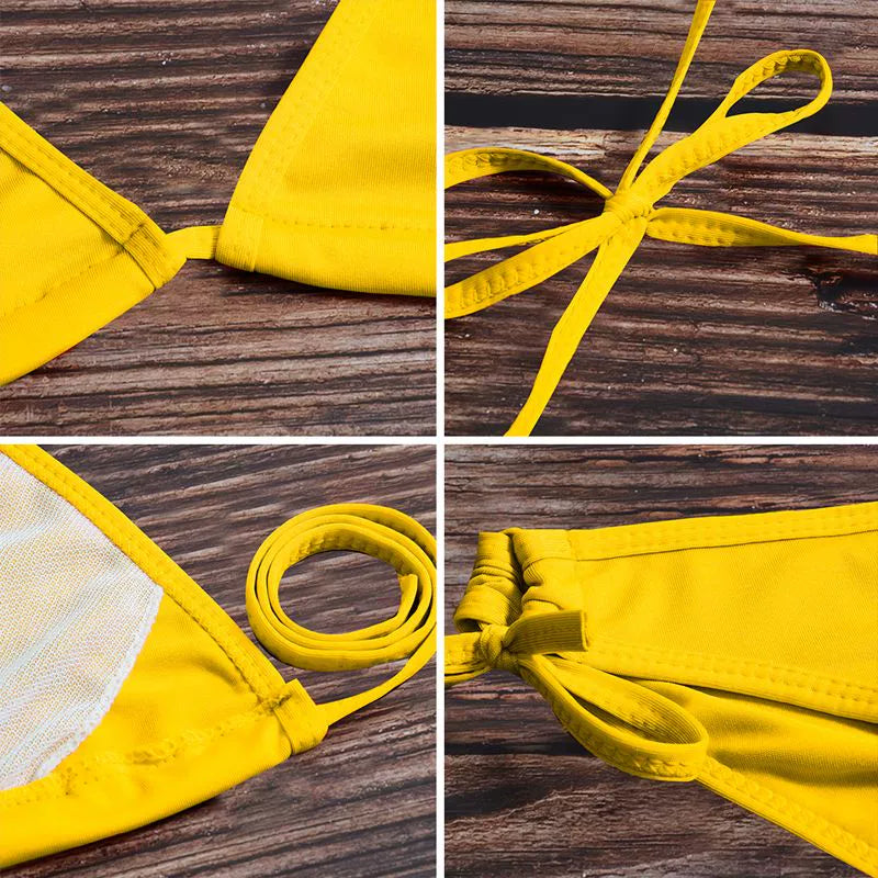 Sexy Solid Color Lace-up Split Swimsuit Sexy Pure Color Tied Separates Swimsuit Luxlife Brands