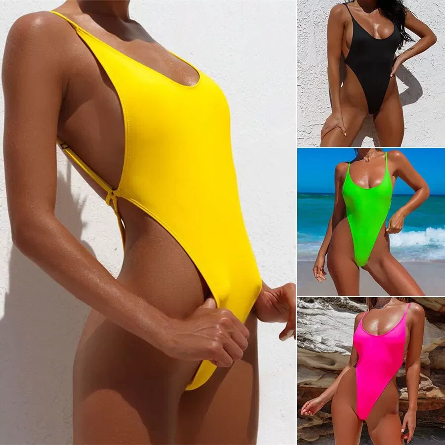 Fluorescent One-Piece Thong Swimsuit Luxlife Brands