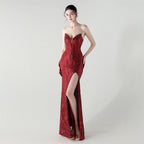 Boning Corset Waist Tight Heavy Industry Beads Heart Shaped Collar Sequined Evening Dress Luxury Cocktail Evening Dress Bella Mia