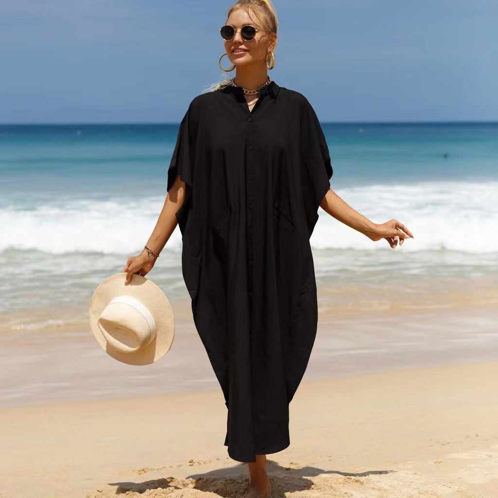 Cotton Shirt Sun Protection Cardigan Beach Cover Up Vacation Maxi Dress Bikini Swimsuit Outwear Bella Mia