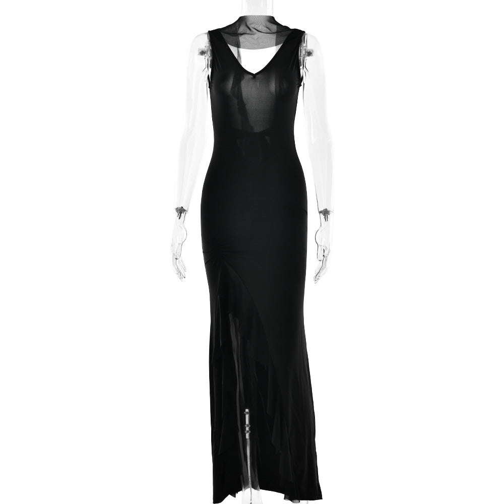 Summer Elegant Ribbon Women Dress Sexy Backless High Slit Ruffled Slim Dress Bella Mia