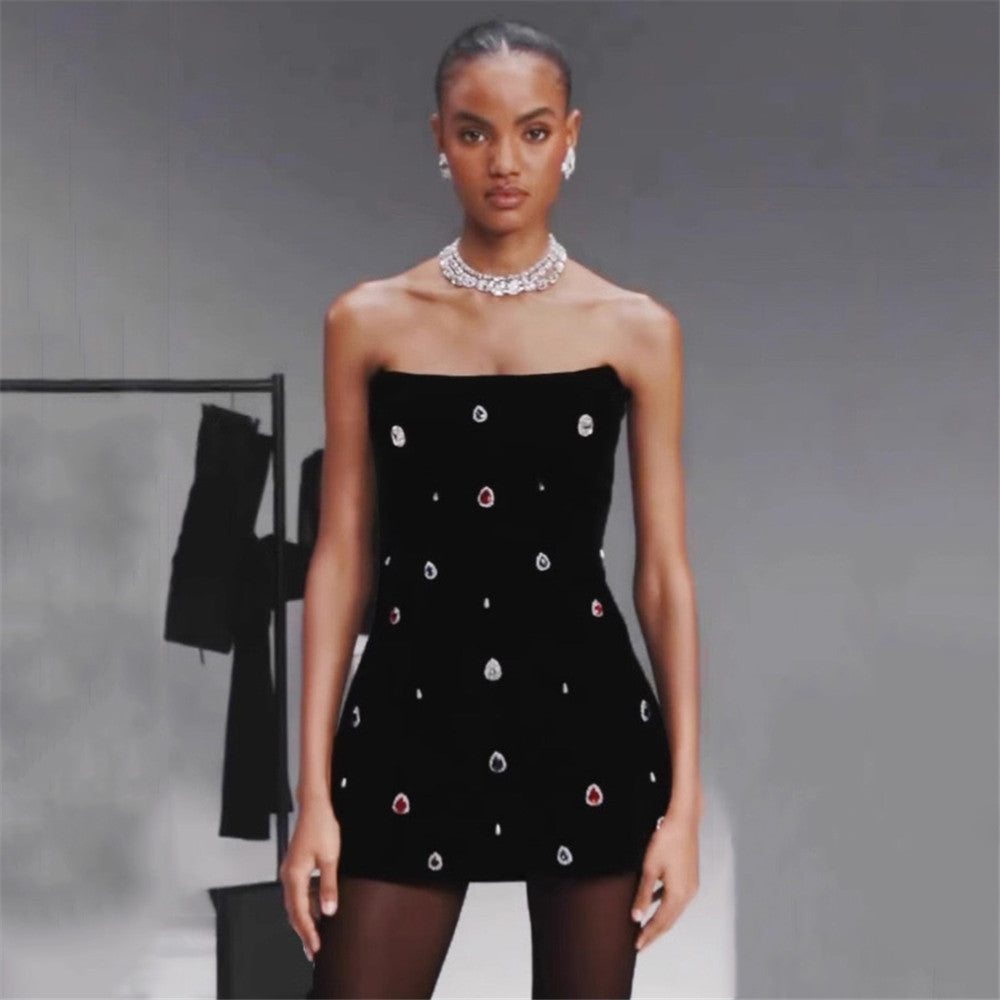 Exquisite Rhinestone Special Interest Design Tube Top Bandage Dress Party Gathering Tuxedo Dress Bella Mia