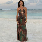 Spring Women Clothing Vacation Sexy off Shoulder Chain on Neck Waist Slit Dress Bella Mia