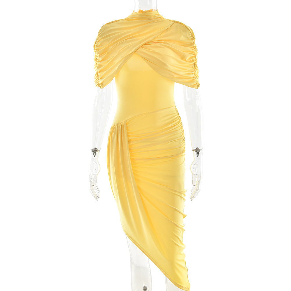 Elegant Slim Pleated Dress Sexy Backless Sheath Women Dress Bella Mia
