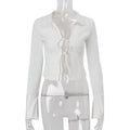 Women Clothing Autumn Street Polo Collar Cardigan Strap Long Sleeve Shirt Top Bella Mia