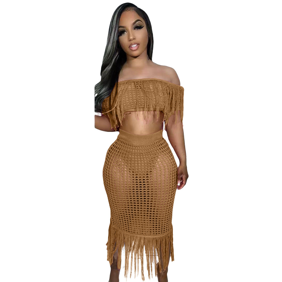 Sexy See through Knitted Hand Crochet Tassel Beach Suit Bella Mia