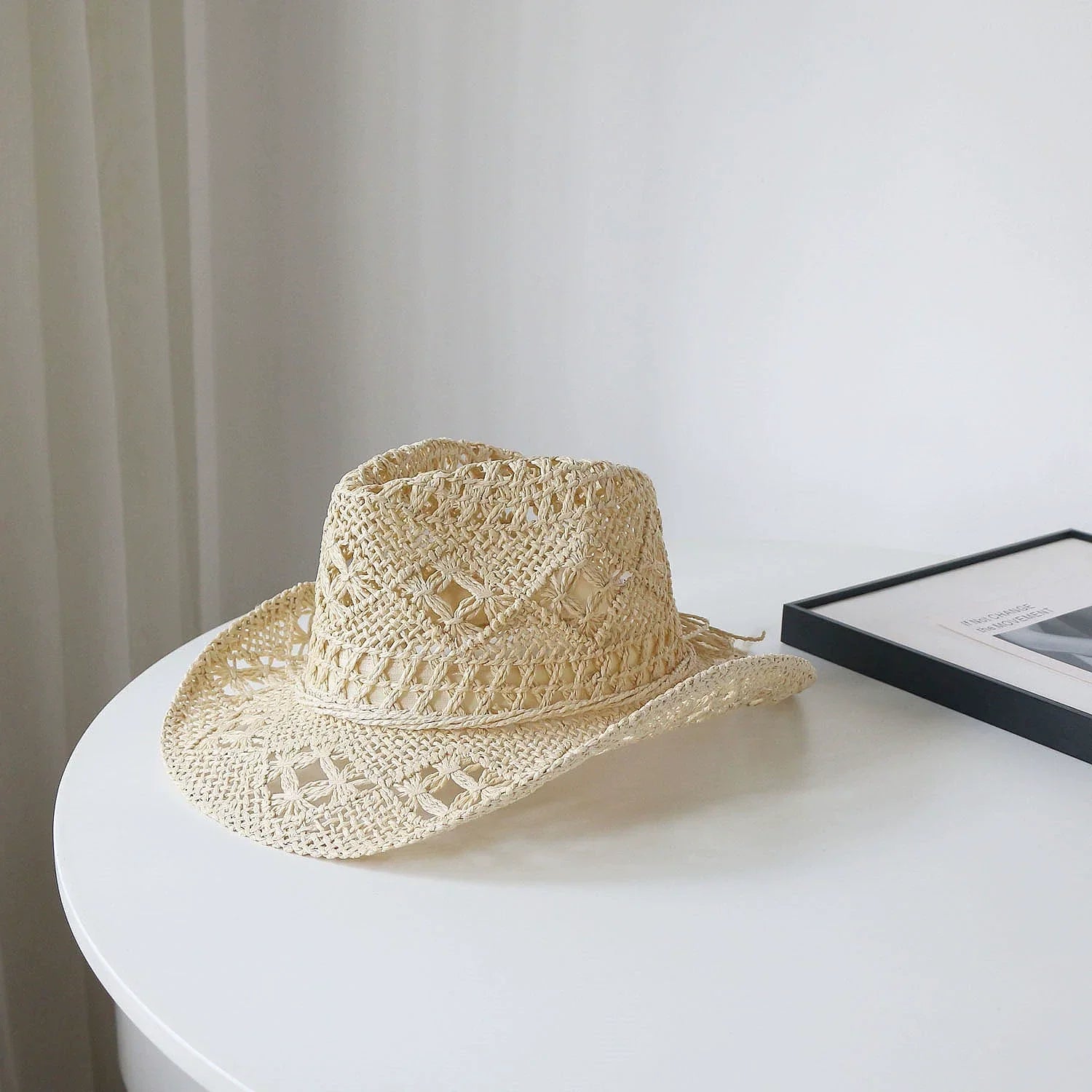 New Arrival Hand-Woven Straw Hat Cut Out Summer Sun Protection for Men and Women Sun Hat Western Cowboy Hat Outdoor All-Matching Hat