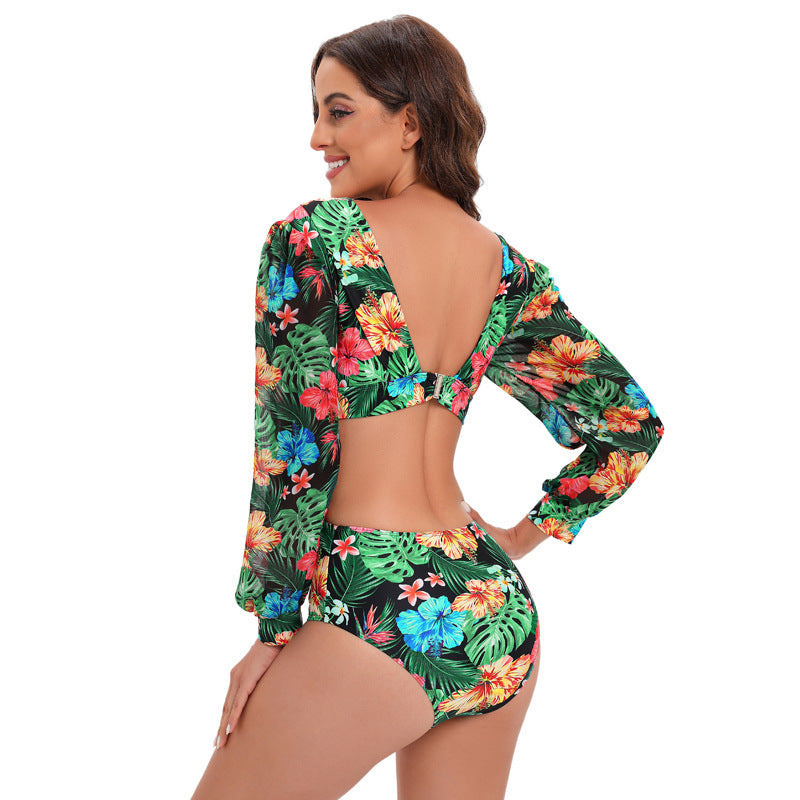 Swimsuit Backless Long Sleeve One Piece Swimsuit High Waist Tied V neck Swimsuit Women Bikini Bella Mia