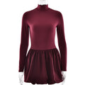 Elegant Slim Fit Women Dress Sexy Turtleneck Long Sleeved Tight Waist Pleated A line Dress Bella Mia