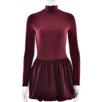 Elegant Slim Fit Women Dress Sexy Turtleneck Long Sleeved Tight Waist Pleated A line Dress Bella Mia