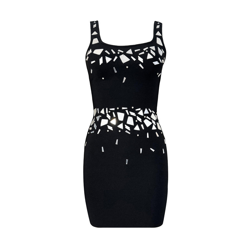 Sexy Sleeveless Lens Diamond Short Evening Dress Party Gathering Stretch Bandage One Piece Dress Bella Mia