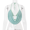 Women Clothing Summer Sexy Hollow Out Cutout out Halter Lace up Solid Color Short Vest Top Bella Mia