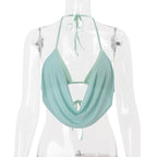 Women Clothing Summer Sexy Hollow Out Cutout out Halter Lace up Solid Color Short Vest Top Bella Mia