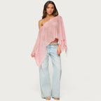 Summer Sexy Hollow Out Cutout out Sexy Diagonal Collar Inverness Irregular Asymmetric Design Knitted Blouse Bella Mia