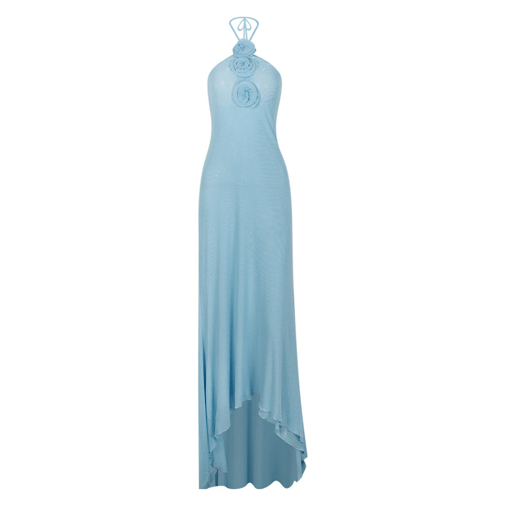 Women Clothing Mesh Halter Floral Backless Dress Mop Evening Dress Halter Dress Sweet Spicy Bella Mia