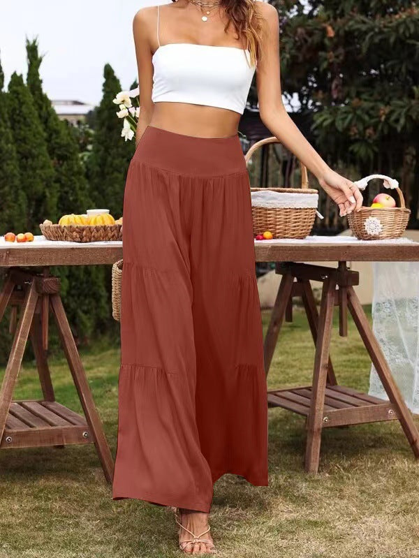 Spot Goods Summer Casual Wide Leg Cotton Linen Popular High Waist Loose Pants Women Pants Bella Mia