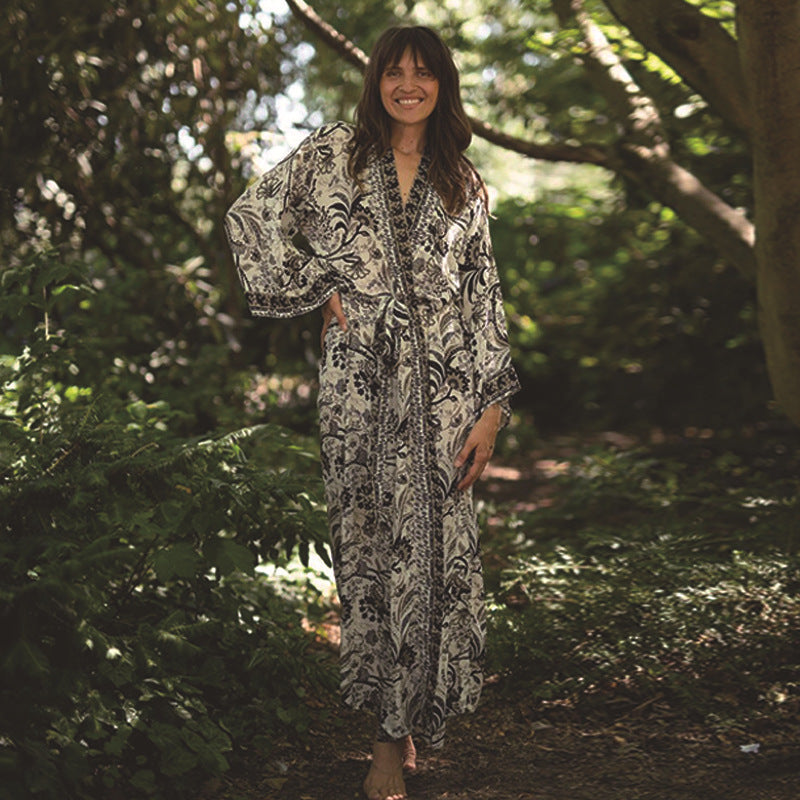Vacation Beach Coat Rayon Printed Sunscreen Cardigan Vacation Bikini Cover Bella Mia