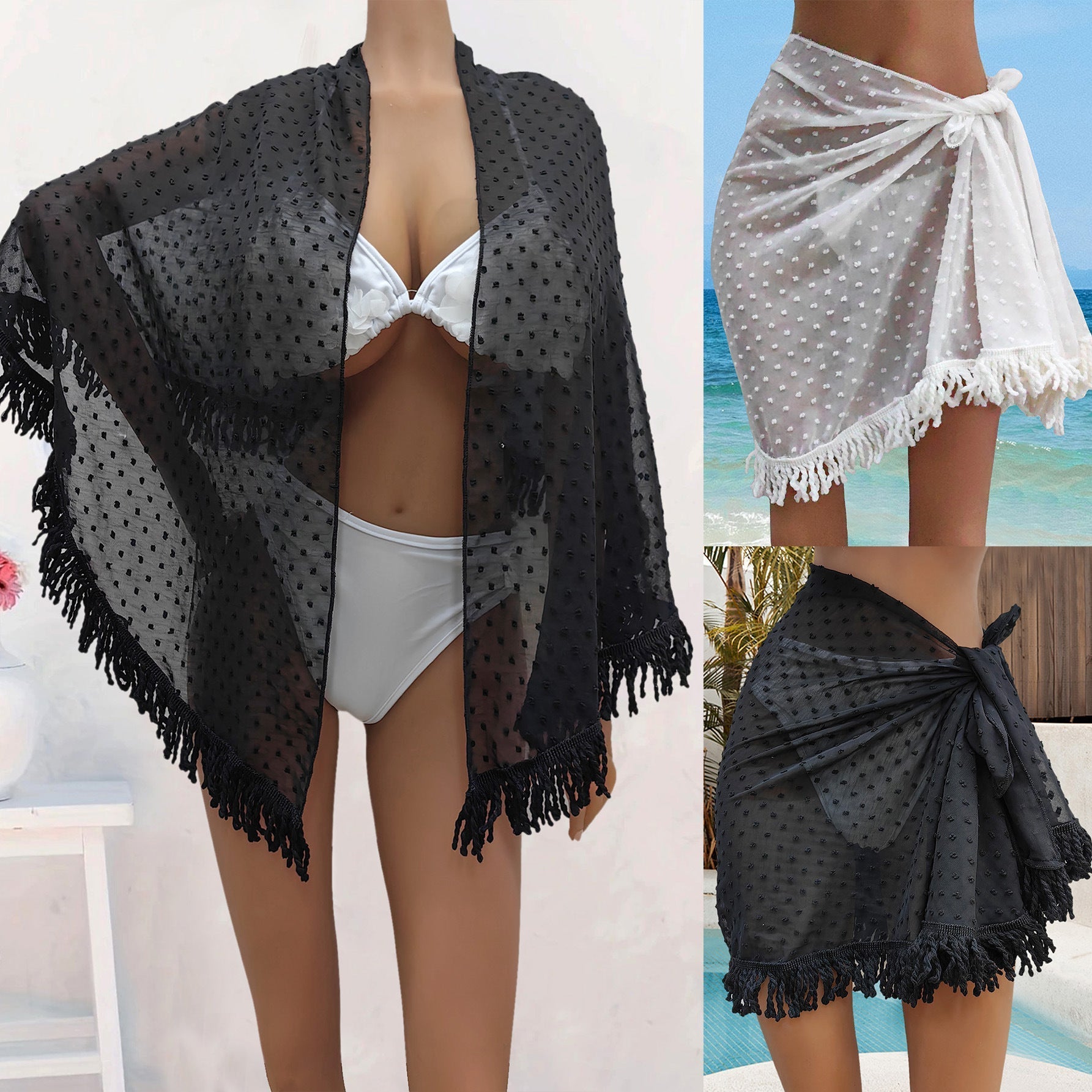 Women Clothing One Piece Beach Skirt Tassel Stitching Multiple Wear Anti-Sunburn Shawl Bella Mia
