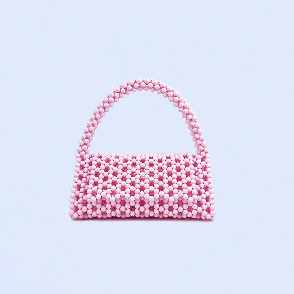Pearl Bag Women Hand Woven Acrylic Beaded Bag Retro Fairy Small Handbag Triangle Wrist Bag Bella Mia
