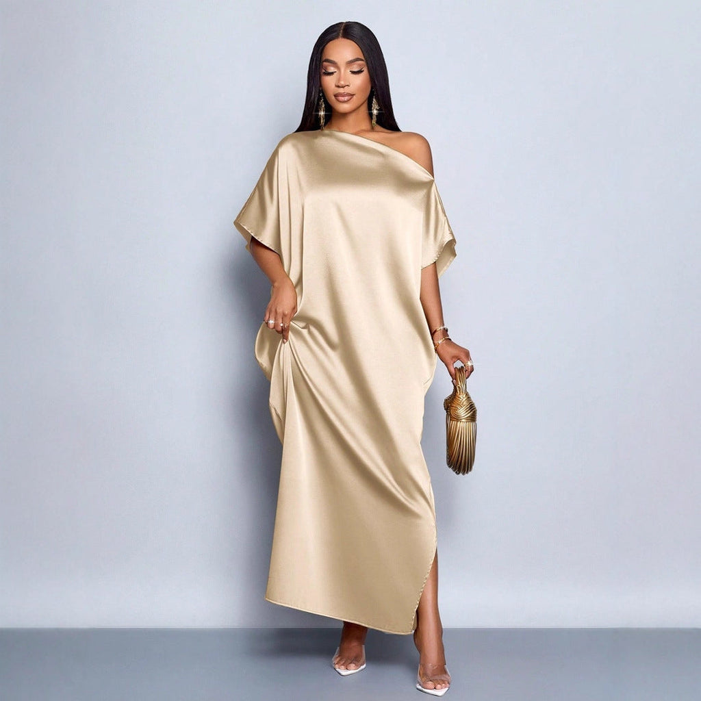 Women Clothing Early Autumn Satin Dress Yellow Satin Maxi Dress Bella Mia