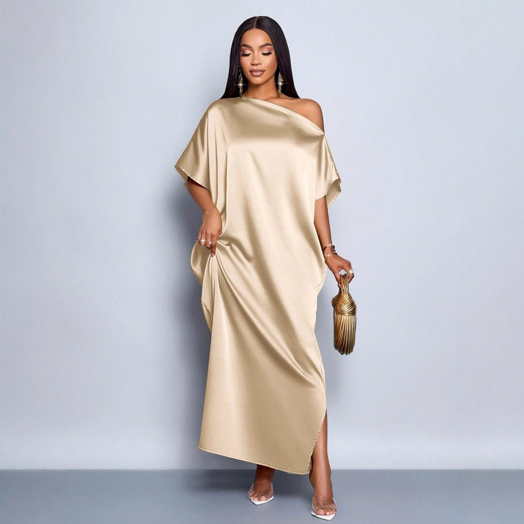 Women Clothing Early Autumn Satin Dress Yellow Satin Maxi Dress Bella Mia