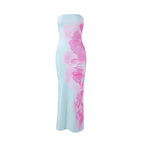 Women Clothing Summer Sexy Bandeau Slim Fit Printing Color Contrast Backless Sheath Dress Bella Mia