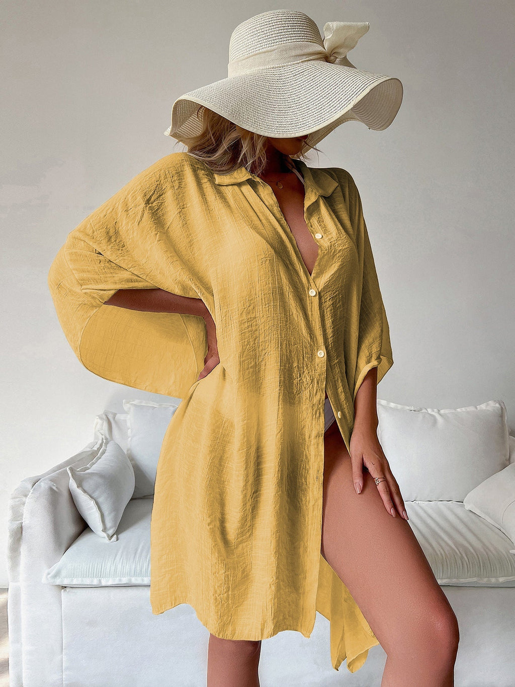 Bamboo Single Breasted Shirt Beach Cover up Sexy Cardigan Sun Protection Shirt Beach Cover Up Bella Mia