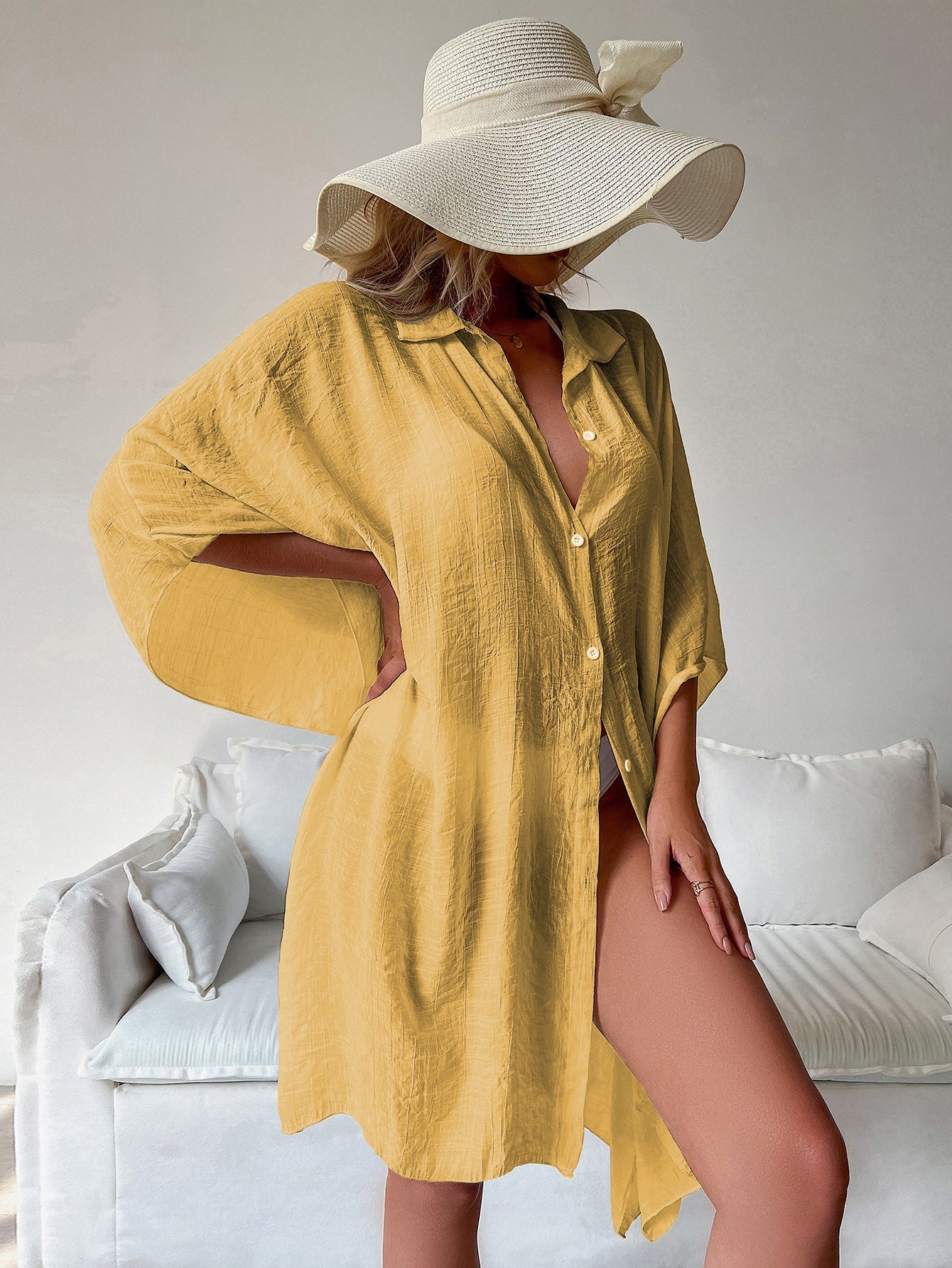 Bamboo Single Breasted Shirt Beach Cover up Sexy Cardigan Sun Protection Shirt Beach Cover Up Bella Mia