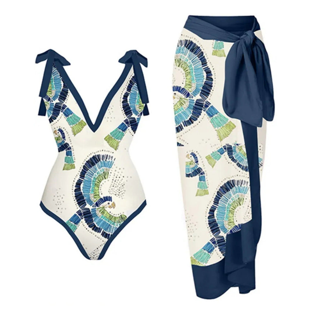 Swimsuit Multi Color Printed Sheath Gauze Skirt Anti-Exposure Two Piece Sun Protection Swimsuit for Women Bella Mia