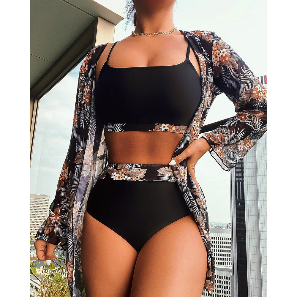 Swimsuit Women's Split Three Piece Suit High Waist Long Sleeves Blouse Shade Suit Bella Mia