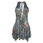 Summer Women Clothing Fashionable Elegant Sexy Halter Lace up Backless Slim Fit Printing Dress Bella Mia