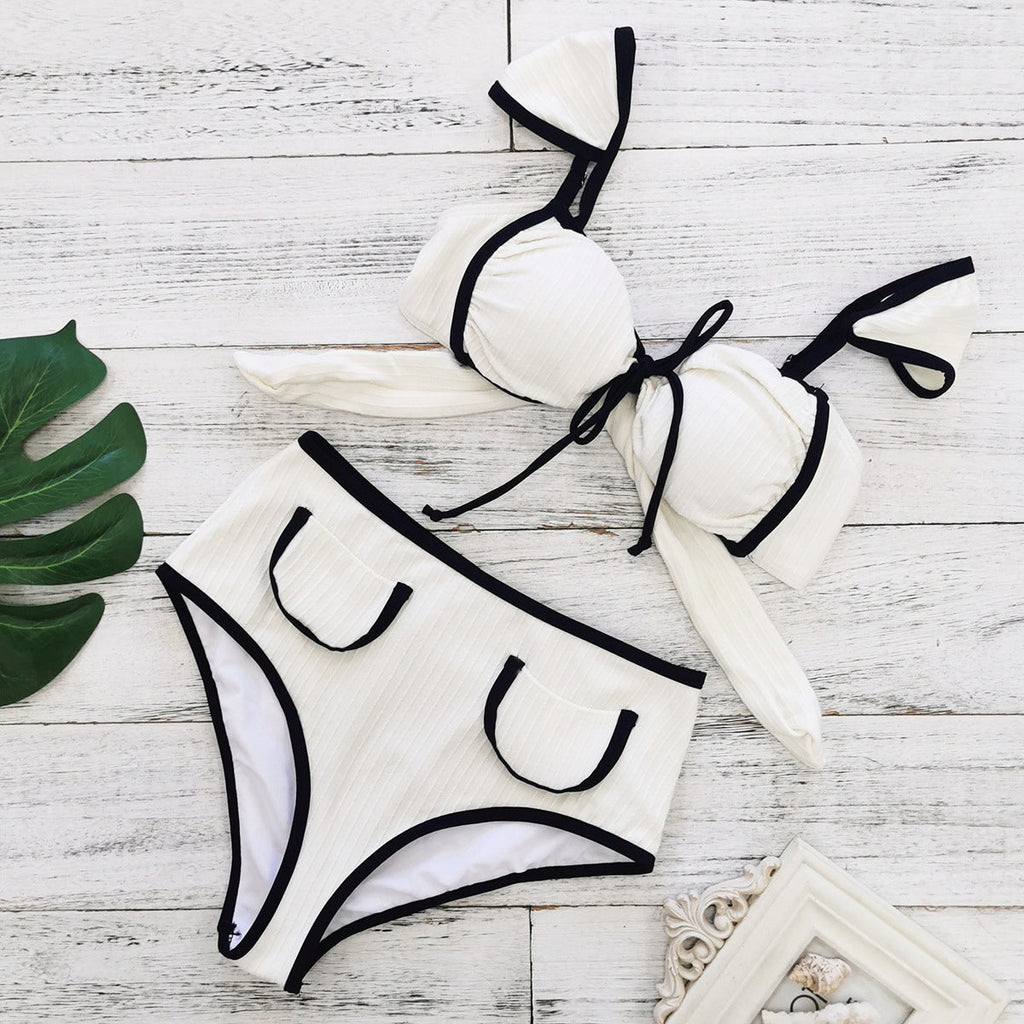 Solid Color High Waist Bikini Simple Split Swimsuit Women Sexy Bikini Bella Mia