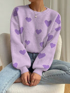 Women Autumn Winter Love Pullover Loose Casual Office round Neck Knitted Sweater for Women Bella Mia